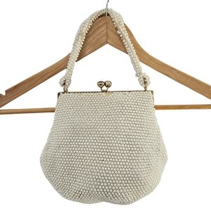 Vintage Corde Bead Ivory Handbag Purse 1950's